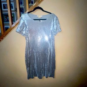 Michael Kors silver jersey sequin dress, sz L. New!